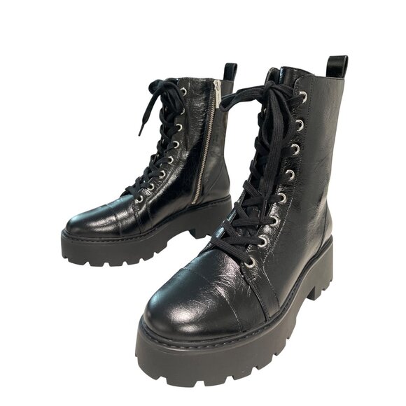 NEW Michael Kors Black Leather Blake Lug Sole Combat Boots Size 8M - Picture 3 of 9